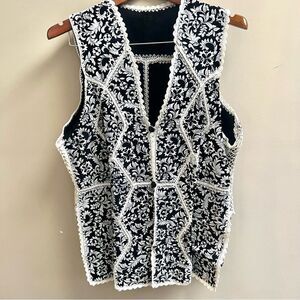 Suede boho patchwork Black and White Embroidered Women's vest size L